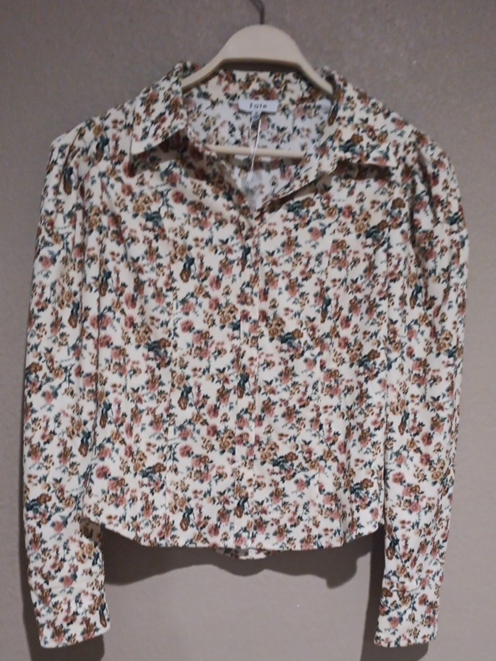 Fate Cream Floral Button-Down Shirt with Pink and Green Accents
